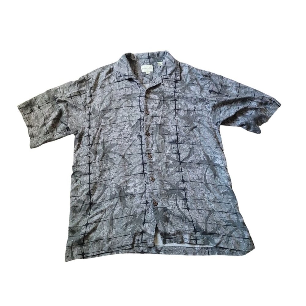 Joseph & Feiss Mens‎ 100% Silk Button Down Size L Short Sleeve Green Gray